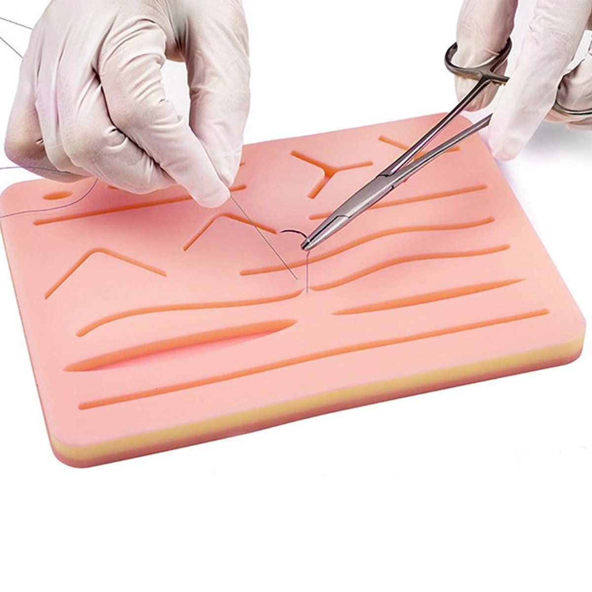 MAYCREATE Skin Pad for Stitching Practice with 14 Pre Cut Wounds 17×12×1.2cm Silicone | for Medical Students and Nurses