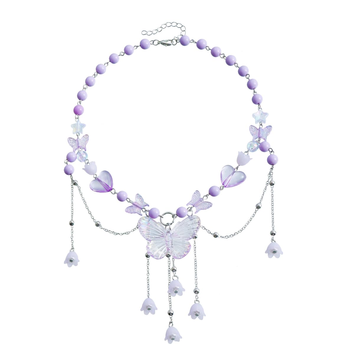 MAYCREATE® Necklace for Woman Butterfly Layered Choker Necklaces Vintage Purple Butterflies Beaded Flower Pendant Tassel Chain Necklace Y2K Fairy Aesthetic Jewelry Gift