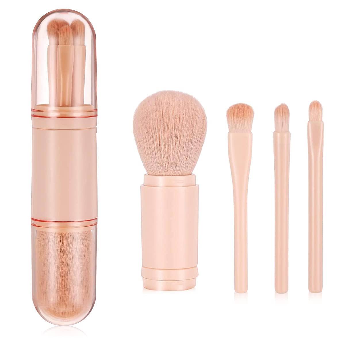 MAYCREATE Makeup Brush Set for Travel with 4 in 1 Retractable Capsule Design | Nude Color