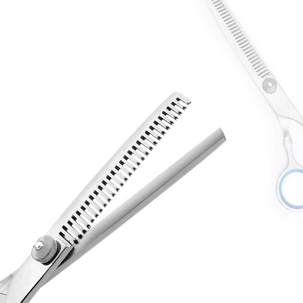MAYCREATE Hair Cutting Scissors Set for Salon and Home Use featuring 6 in Size & Offset Grip | Stainless Steel Thinning Shears with 30 Teeth
