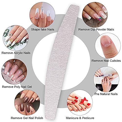 MAYCREATE® 20PCS Professional Nail Files Buffers Kit Arch Shape 100 180 Grit Dual-Sided Emery Board for Manicure Acrylic Nails Gel Polish Removal Durable Washable Shaper Grey