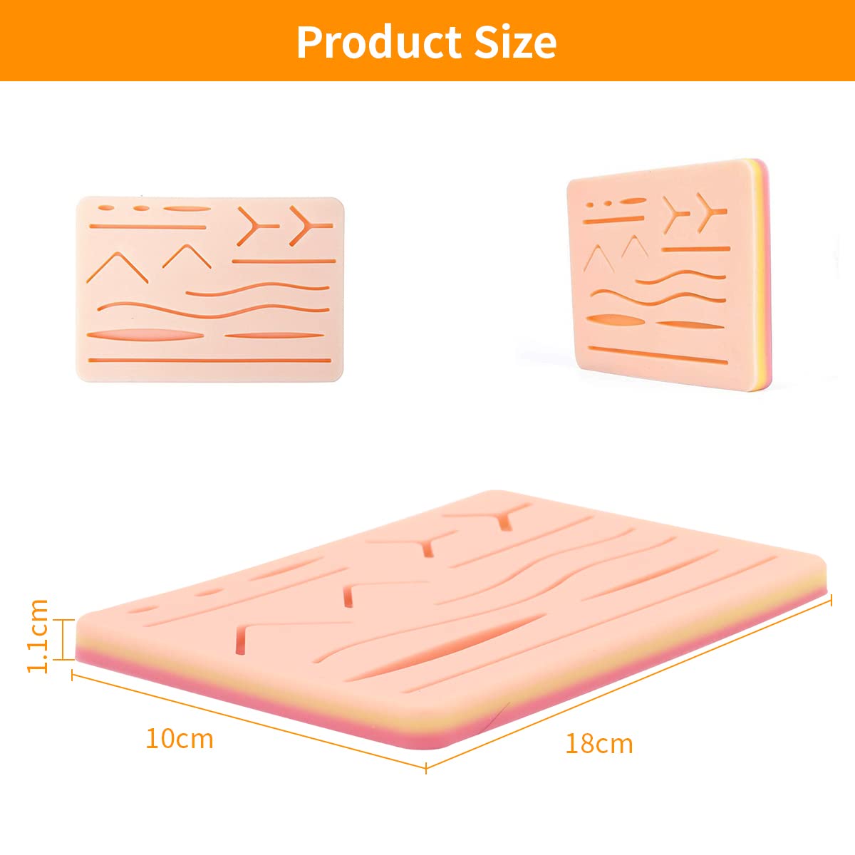 MAYCREATE Skin Pad for Stitching Practice with 14 Pre Cut Wounds 17×12×1.2cm Silicone | for Medical Students and Nurses