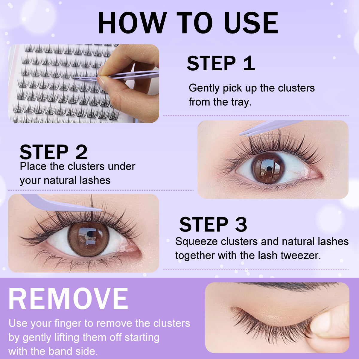 MAYCREATE® 120Pcs Self Adhesive Eyelashes, Self Adhesive Eyelash Clusters, Lash Clusters Press On Lashes Self Stick Cluster Lashes Pre Glued Eyelash Clusters with Tweezer No Glue Needed, 11-13mm