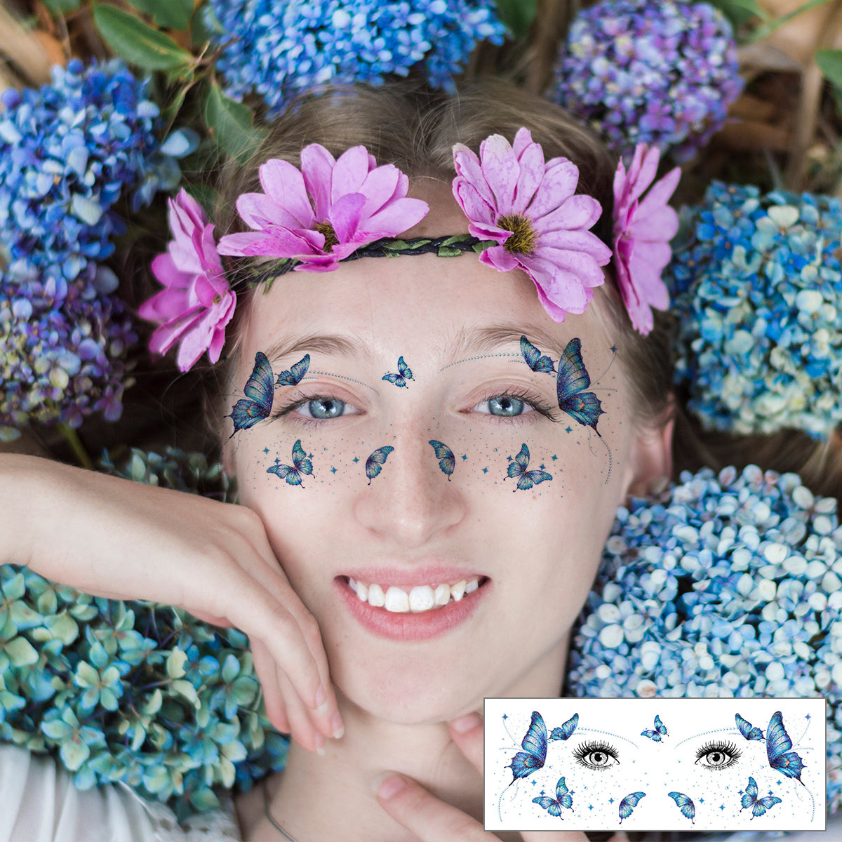 MAYCREATE 10 Sheets Butterfly Tattoo Sticker Colorful Glittering Butterfly Face Temporary Tattoos for Women Girls Waterproof Mehendi Tattoo Sticker for Eyes, Face, Hands, Body, Make Up