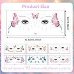 MAYCREATE 10 Sheets Butterfly Tattoo Sticker Colorful Glittering Butterfly Face Temporary Tattoos for Women Girls Waterproof Mehendi Tattoo Sticker for Eyes, Face, Hands, Body, Make Up