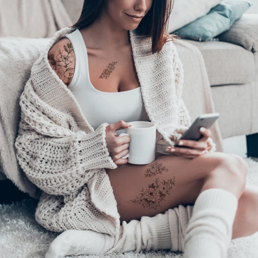 MAYCREATE Temporary Tattoo Stickers for Body Art with 35 Sheets Waterproof Floral Designs