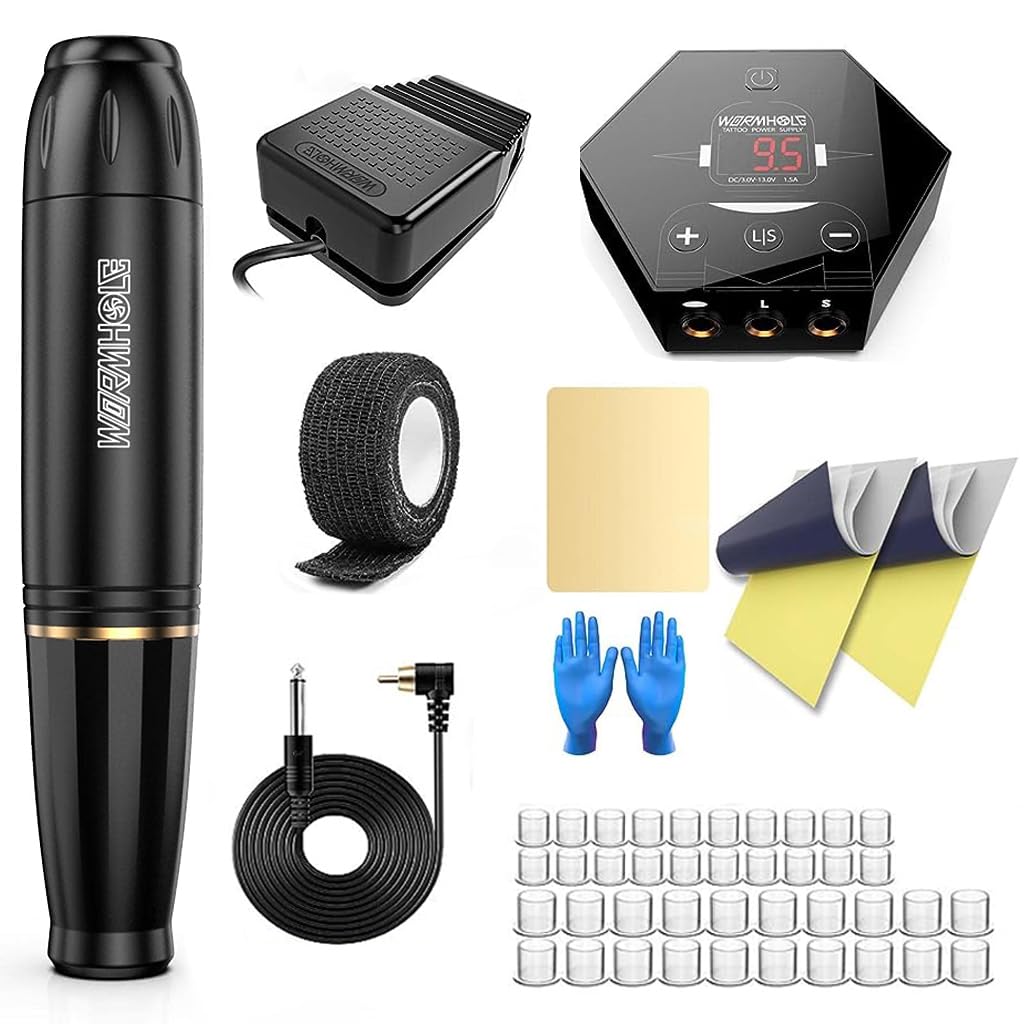 MAYCREATE Tattoo Machine Kit with 20 Cartridge Needles and Ergonomic Rotary Pen | for Beginners and Professional Artists