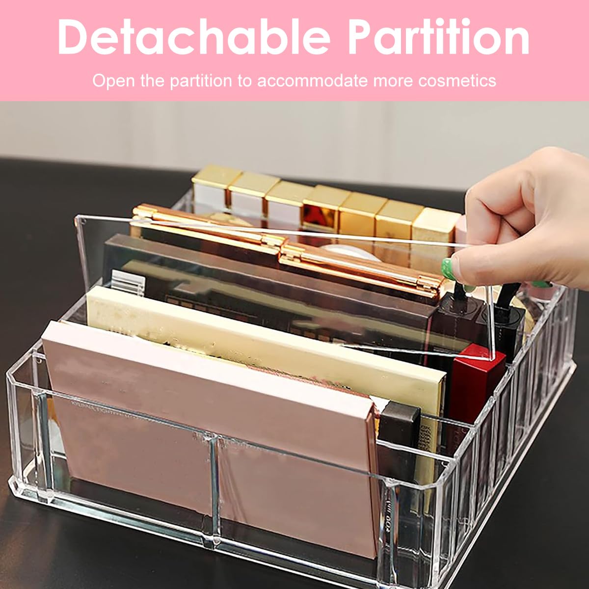 MAYCREATE Makeup Organizer for Vanity with 8 Section Dividers and Clear Acrylic Design | 23.5 x 24.5 x 7 cm Countertop Storage