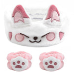 MAYCREATE® 3Pcs Face Wash Headband & Wrist Band Kawaii Cat Ear Headband Spa Headband for Women Cute Elastic Plush Headband Wristband for Makeup, Spa, Face Washing