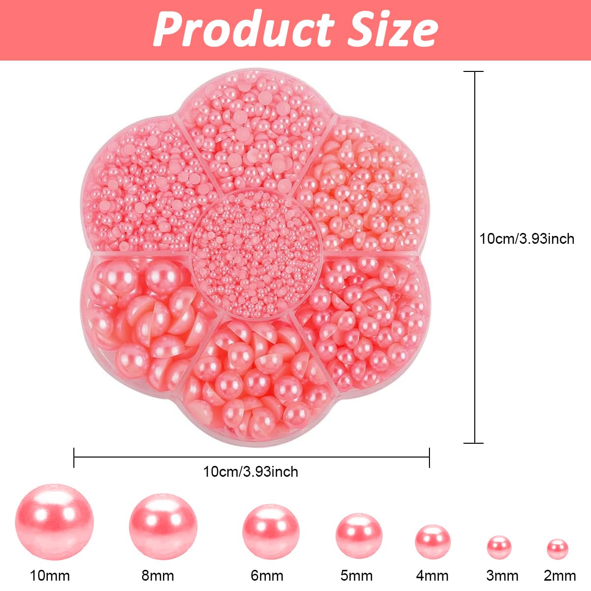 MAYCREATE 5800Pcs Nail Pearls Kit for Nails Art, 7 Sizes Flatback Pearls for Face Eyes Makeup, Round Flat Back Pearl for Charms DIY Crafting Charms Decorations Rhinestones Accessories, Pink
