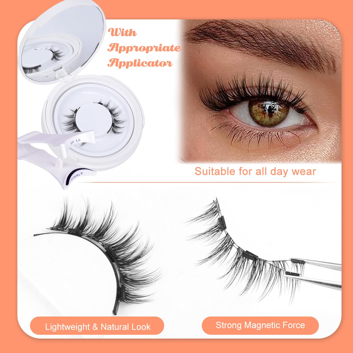 MAYCREATE Magnetic Eyelashes for Natural Look with Applicator Kit | Reusable 1 Pair 3 PCS