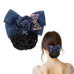 MAYCREATE® Women's Hairnet Barrette with Bow & Rose Elegant Uniform Hair Clip with Fine Mesh Net, Professional Elegant Hair Accessory for Hospitality, Office, Food Service & Corporate Wear