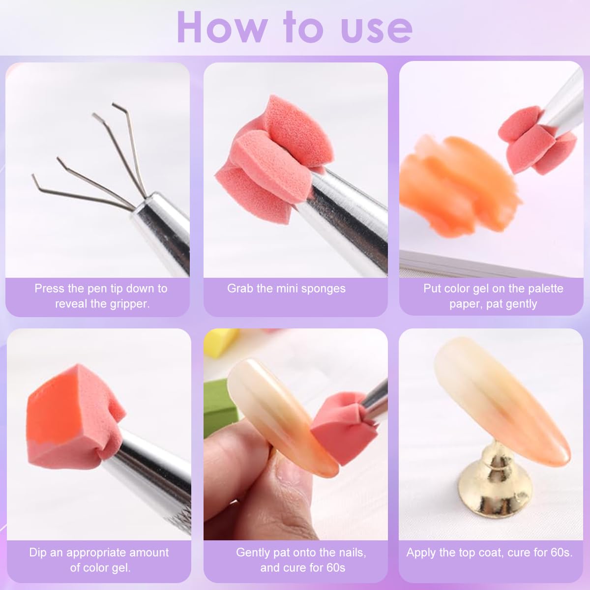 MAYCREATE Nail Sponges for Ombre with Grabbing Pen and Storage Box | 100PCS DIY Gradient Tools