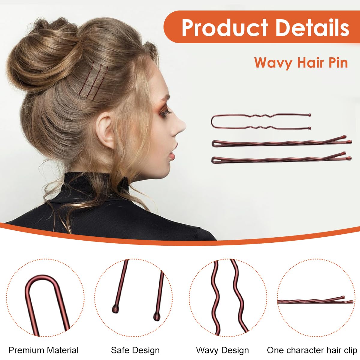 MAYCREATE Bobby Pins Set for Updos with 300 pcs Pins and Rubber Ties | Brown Metal for Women