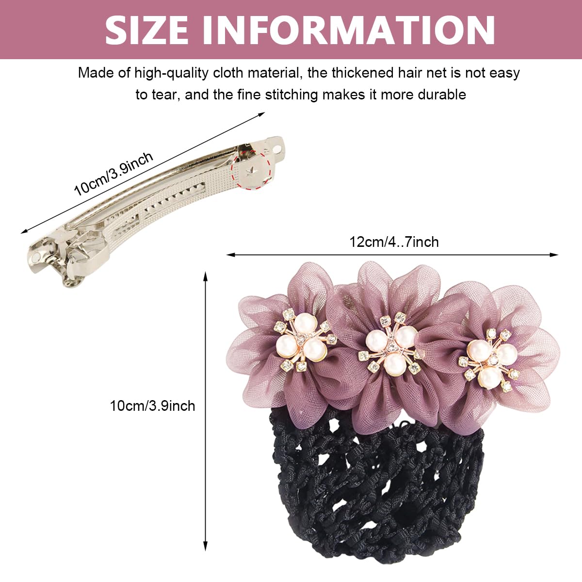 MAYCREATE Hair Bun Accessories for Women with Alloy Spring Clip and Floral Mesh Net 2 PCS