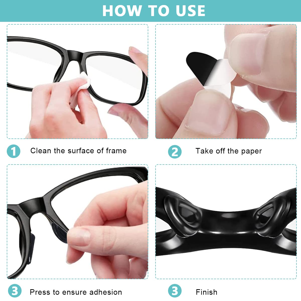 MAYCREATE Adhesive Eyeglasses Nose Pads for Glasses with D Shape 15×6×1.5 mm Black Silicone | 12 Pairs