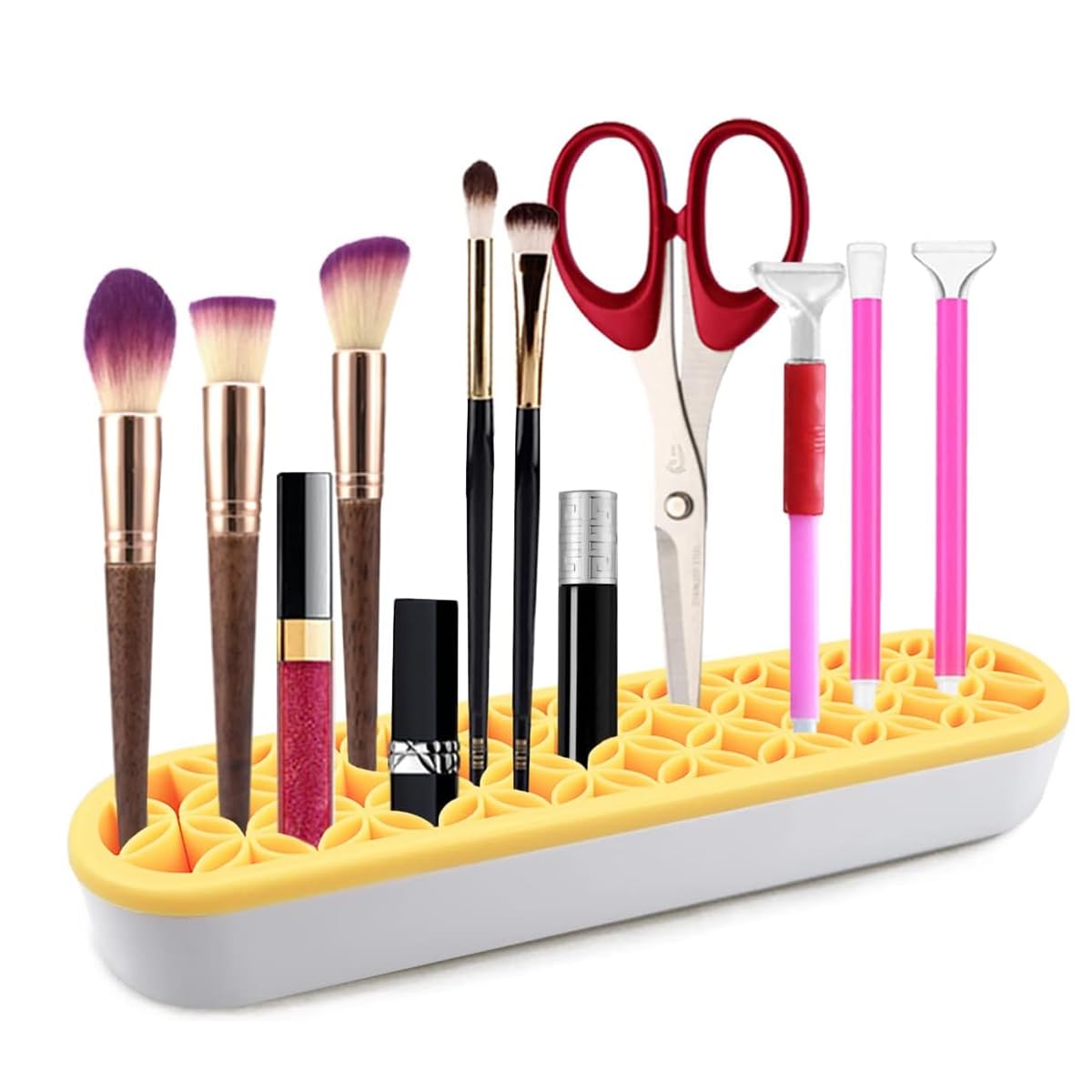 MAYCREATE® Silicone Makeup Brush Holder Multi Slots Makeup Brush Organizer Desktop Makeup Brushes Storage Stand Space Saving Make Up Brush Drying Holder - Yellow