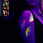 MAYCREATE UV Neon Face Tattoo Stickers for Halloween Rave Parties featuring 8 Sheets | Glow in the Dark Designs for Adults and Kids