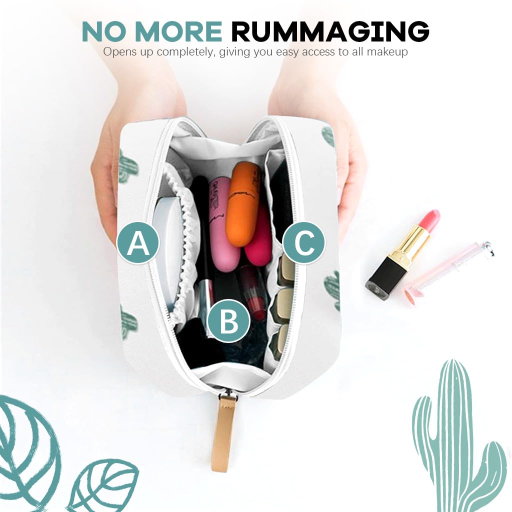 MAYCREATE Makeup Pouch for Travel with Lipstick Slots and Waterproof Polyester 17x11.5x5cm | Cactus Print Organizer Bag for Women