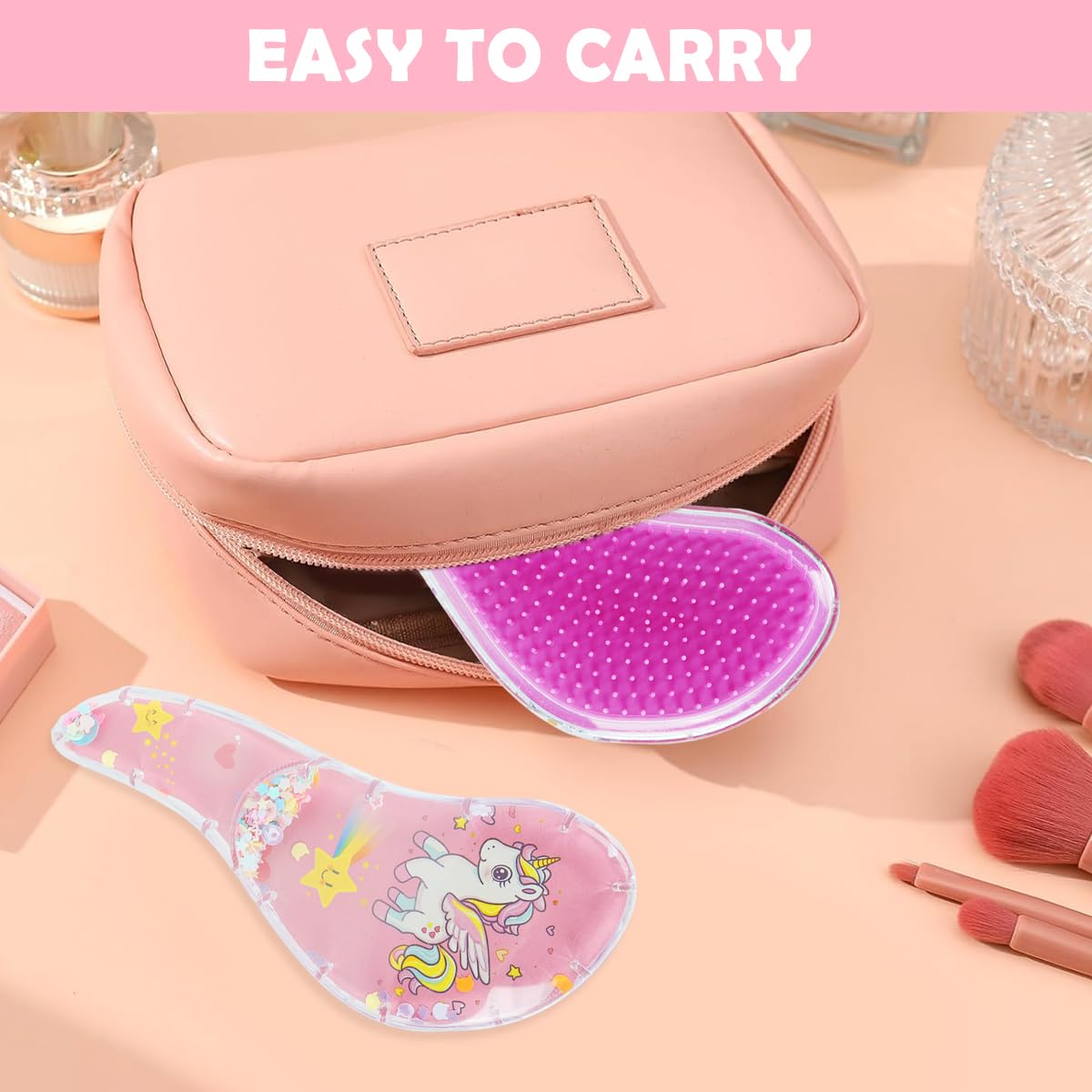 MAYCREATE Girls Hair Brush Set for Detangling and Styling with 3 Pieces | Cute Unicorn Pink