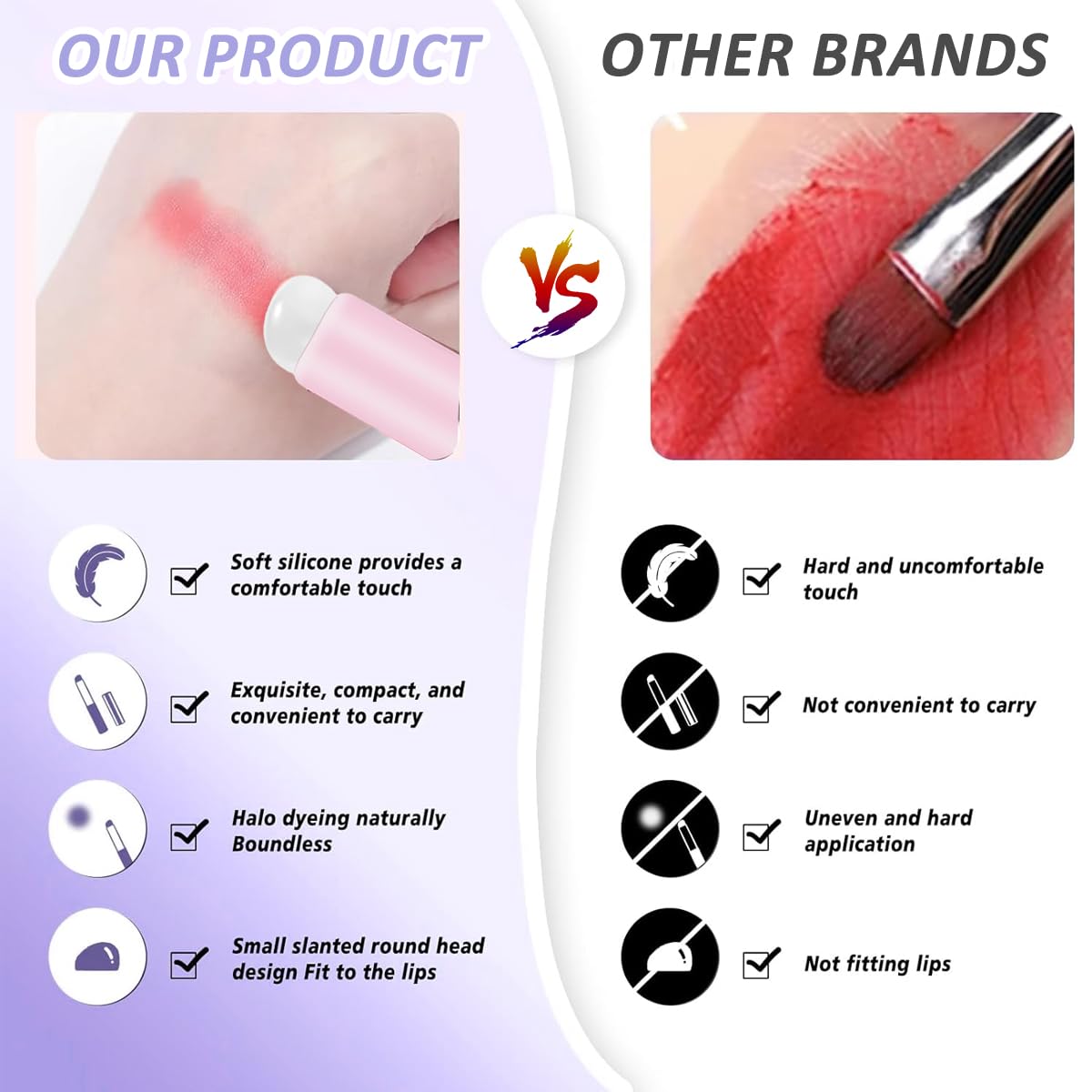 MAYCREATE Lip Applicator Set for Lip Balm and Lipstick with Soft Silicone Brush Head | 3pcs Reusable Makeup Tool