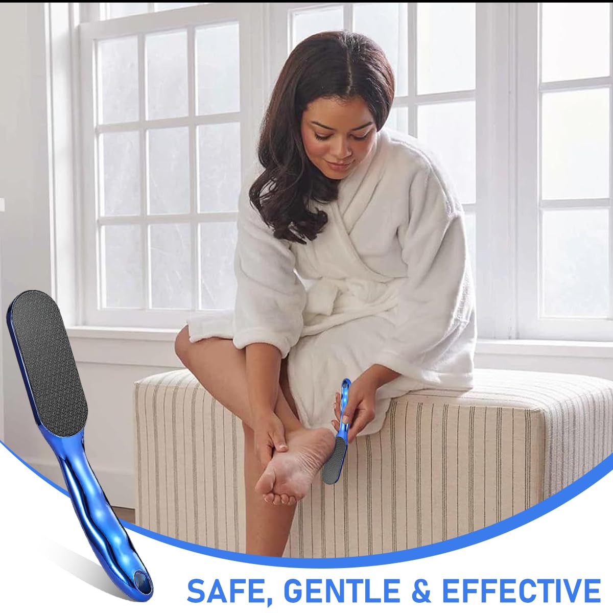 MAYCREATE Foot File for Callus Removal with Ergonomic Long Handle and Nanoglass Surface | Gentle Exfoliation for Smooth Feet