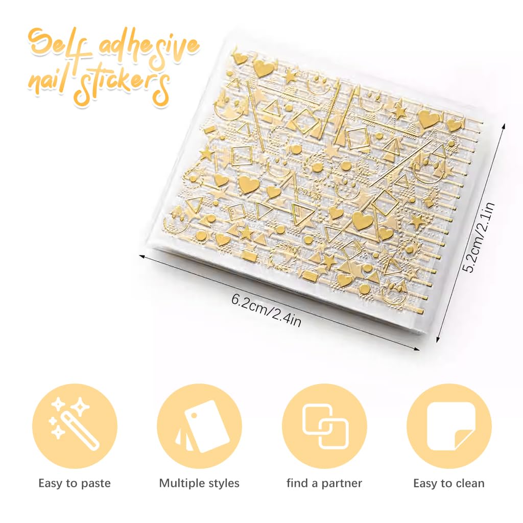 MAYCREATE Nail Stickers for French Manicure with 30 Sheet 3D Self Adhesive Gold Line Designs | Acrylic Nail Art Decals for Women