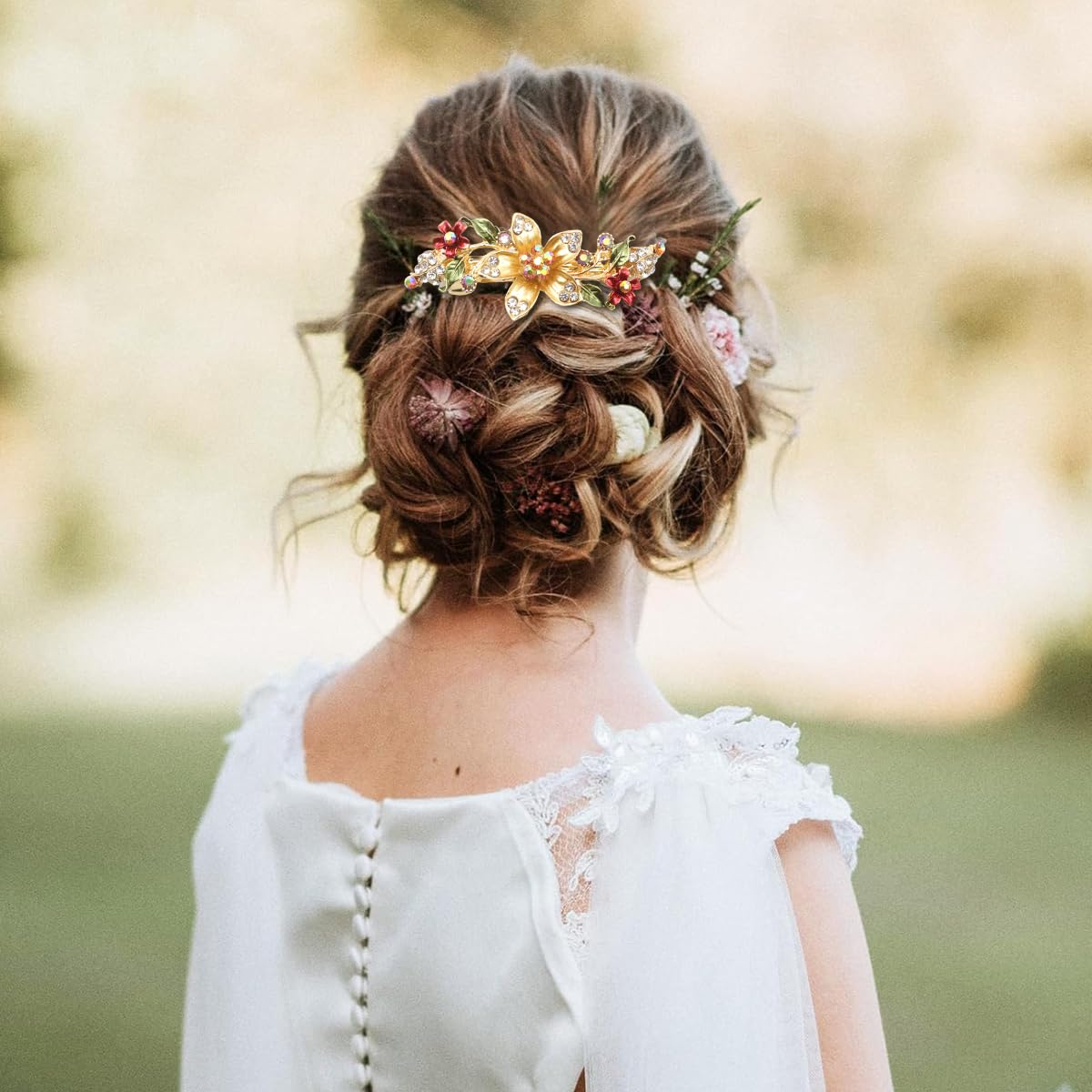 MAYCREATE Floral Hair Clips for Women with Rhinestone Embellishment 5 in Metal Barrettes | Set of 2