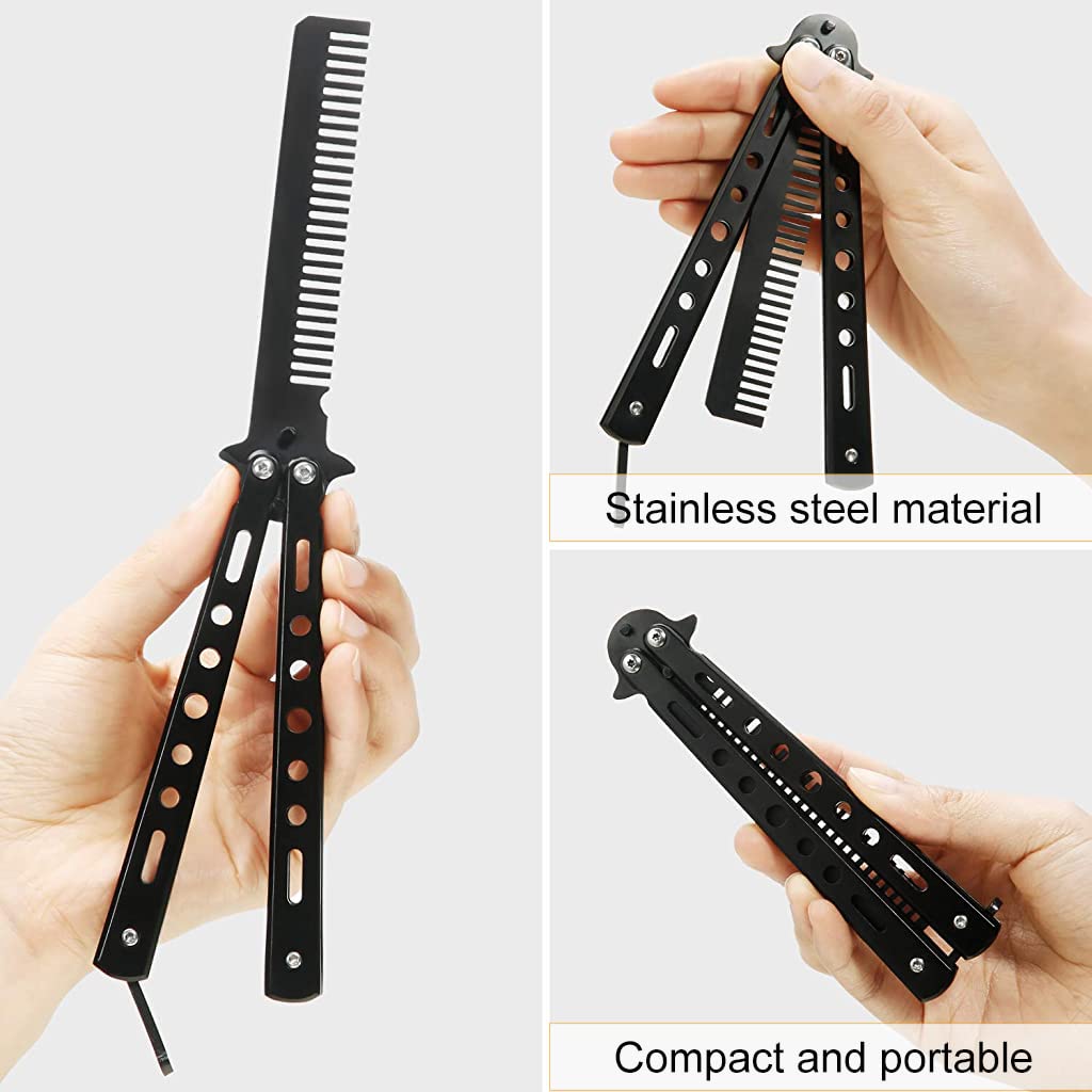 MAYCREATE® Butterfly Comb Professional Training Comb Stainless Steel Folding Practice Comb Unsharpened Blade Stylish Comb Saloon Tool