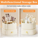 MAYCREATE Makeup Organizer Box for Vanity with 360° Rotating Holder and Drawer | Ivory ABS Storage