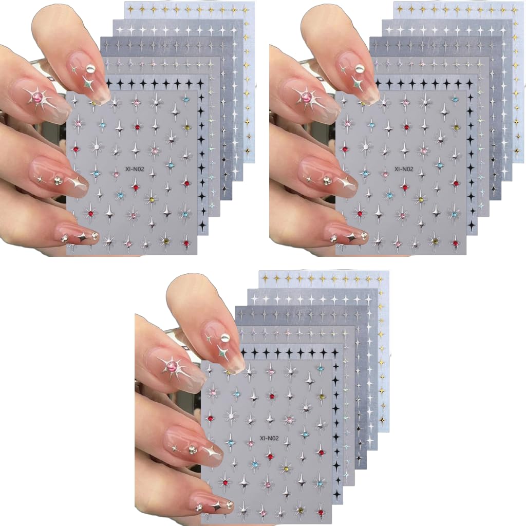 MAYCREATE Star Nail Stickers for DIY Extension Decoration featuring 6 Sheets 3D Galaxy Stars