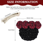 MAYCREATE Women Hair Clip for Work and Daily Use with Rose Flower Bun Net | Red Hair Accessory