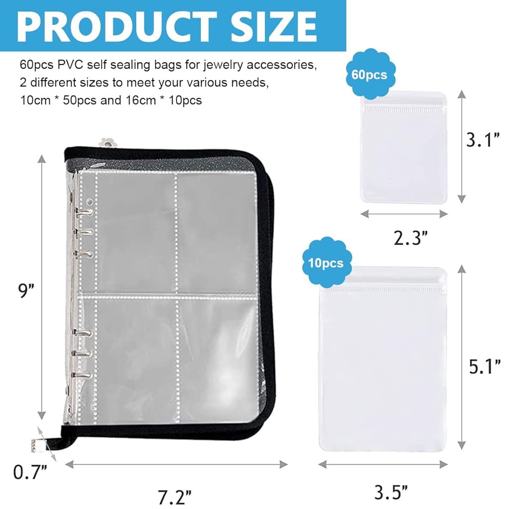MAYCREATE® Transparent Jewelry Storage Book Anti Oxidation Organizer Bag with 60 Pockets for Bracelets Necklace Rings Black 3PCS