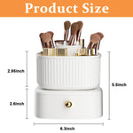 MAYCREATE® Makeup Organizer Box Stand, 360° Rotating Makeup Brush Holder with Drawer, Ivory Cosmetics Display Case Skincare Storage for Vanity Desktop, Bathroom