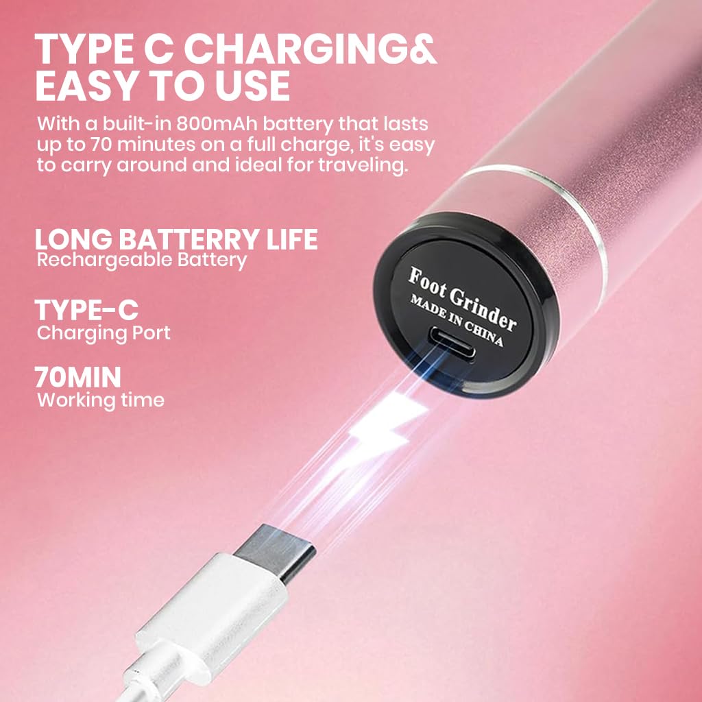 MAYCREATE Electric Foot File for Smooth Feet with 2 Speed Modes and Nano Glass Head | USB Rechargeable 800mAh Pedicure Tool