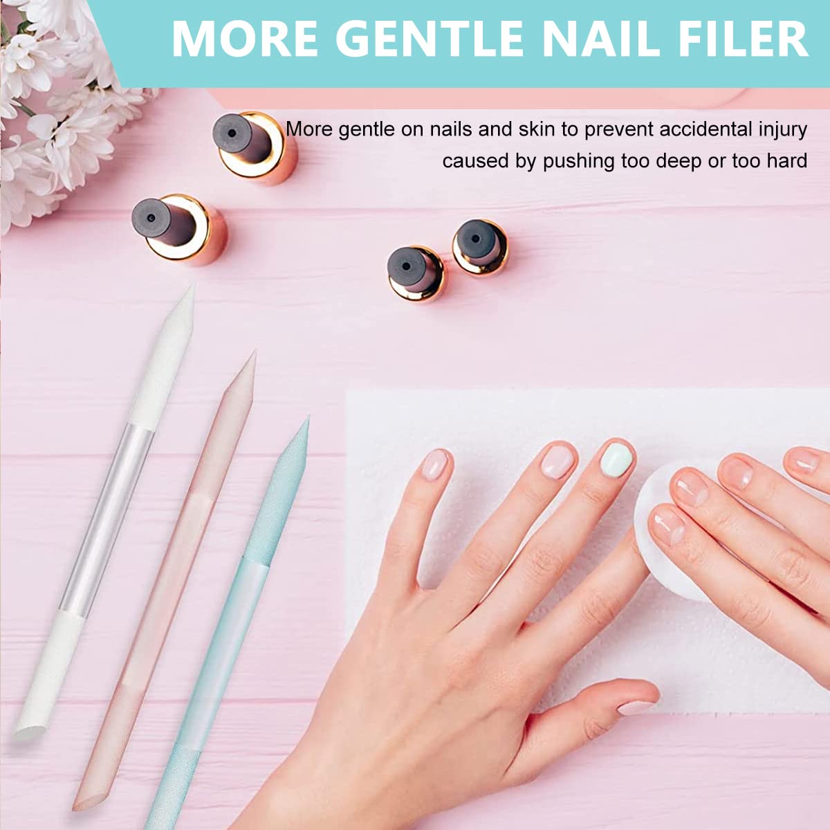 MAYCREATE 3pcs Glass Nail File Nail Filer Double Ends Cuticle Pusher Nail Filer Crystal Column Nail Filer Cuticle Pusher Manicure Tool
