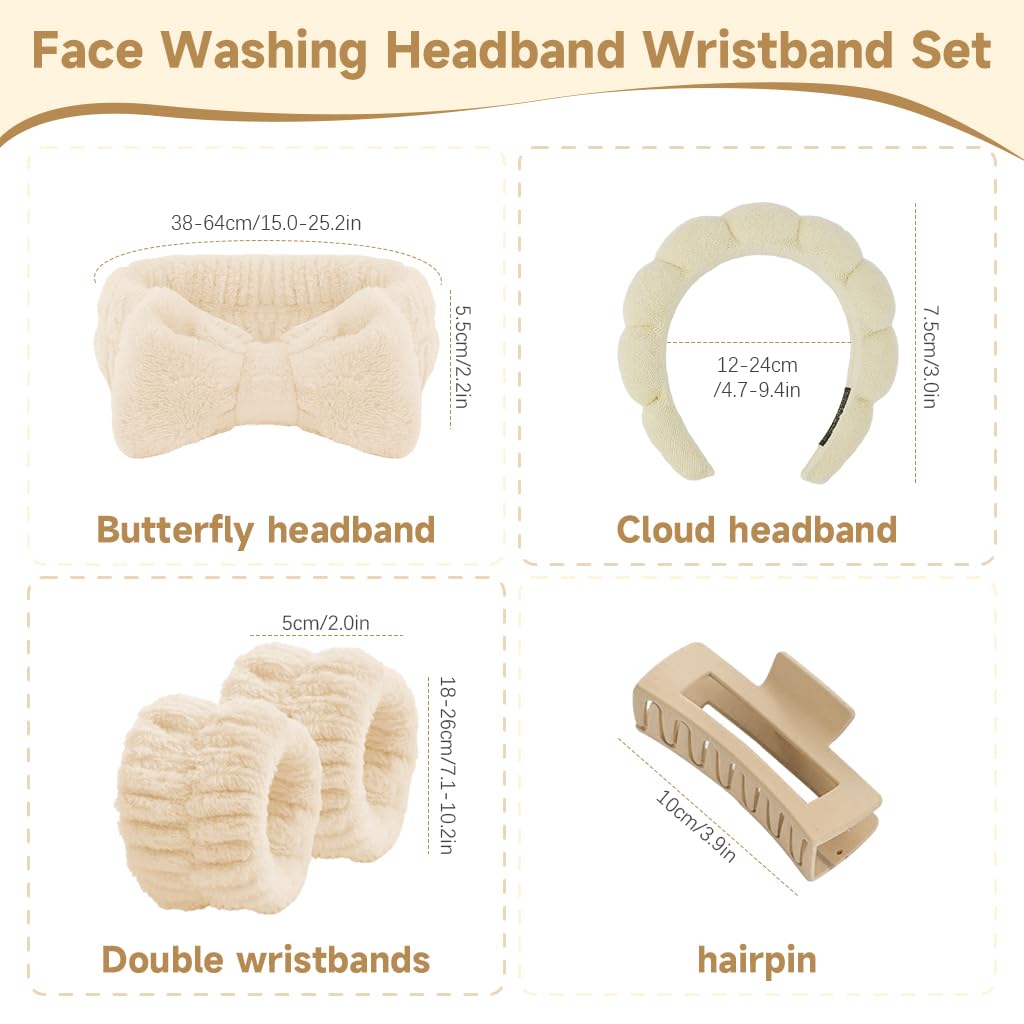 MAYCREATE Face Wash Hair Bands for Women with Coral Velvet Wristbands and Bow Headband | 5pcs Skincare Set