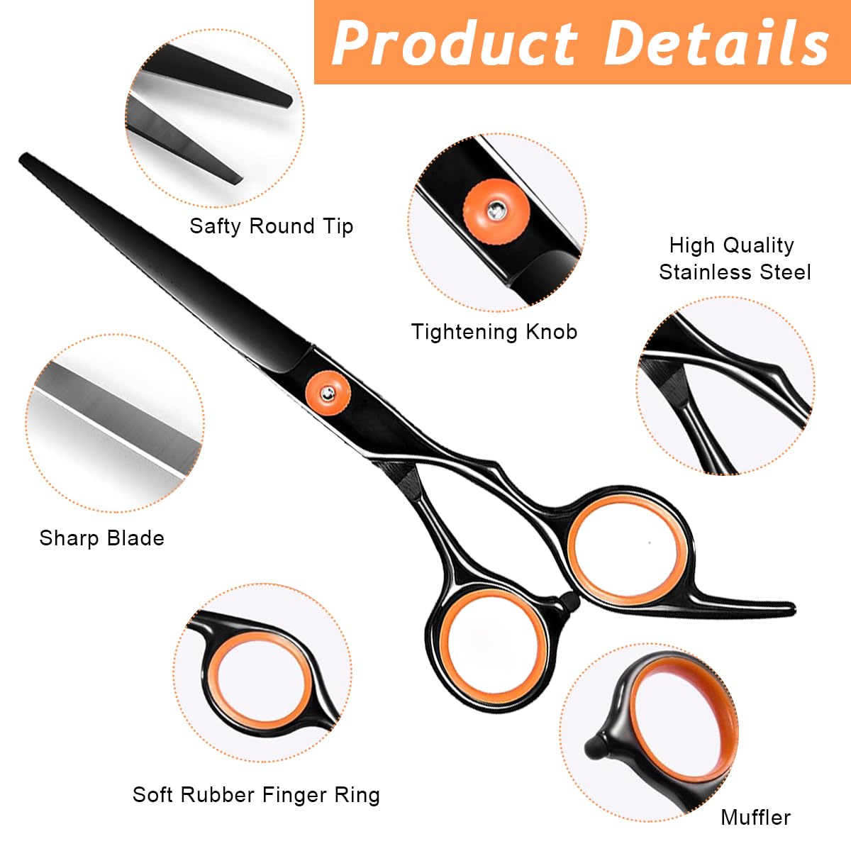 MAYCREATE Hair Cutting Scissors Kit for Home Use with Adjustable Screw & 10 Pcs Set | Stainless Steel for Men Women and Kids