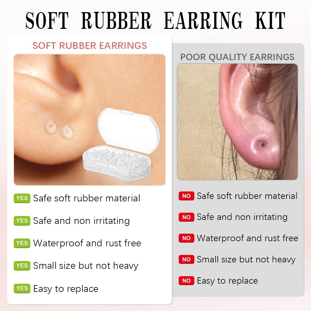MAYCREATE Clear Earrings for Sports with Earbacks featuring Invisible Silicone Retainers 100Pcs Kit