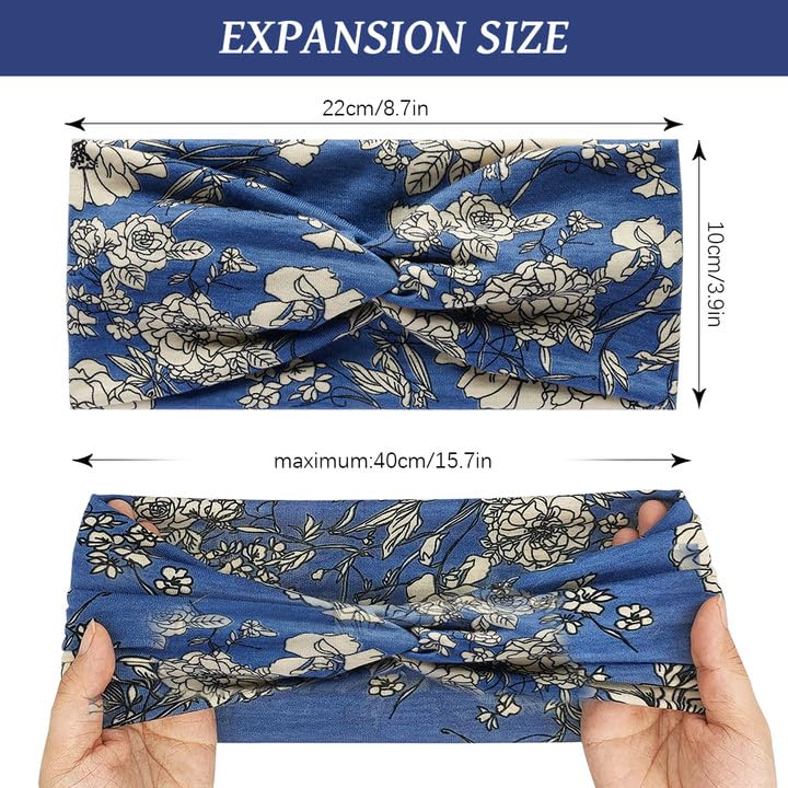 MAYCREATE Head Band for Women 9PCS for Yoga Running and Makeup featuring Knotted Boho Design | Stretchy Flower Print Hair Accessories
