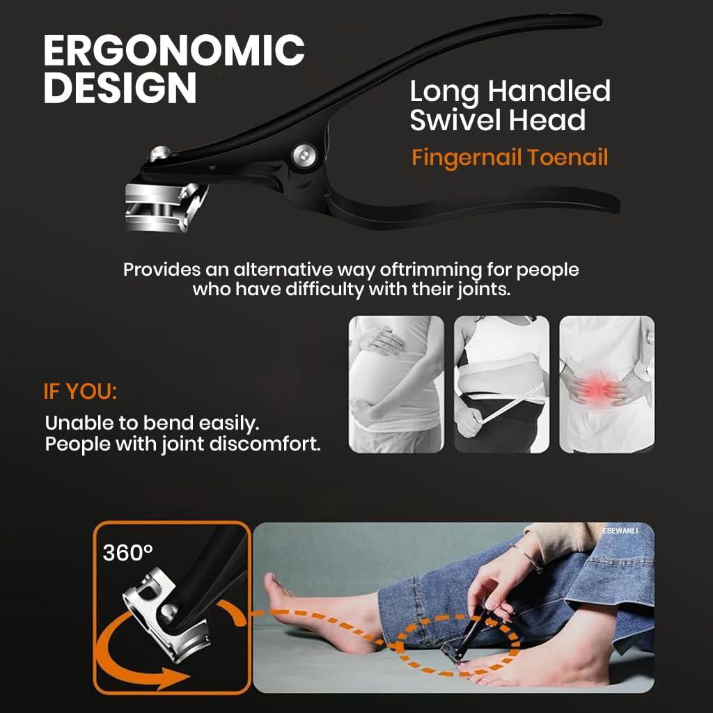 MAYCREATE Nail Clipper with 360° Flexible Mechanism and 4.5 in Ergonomic Handle | Stainless Steel Curved Blade for Fingernails and Toenails