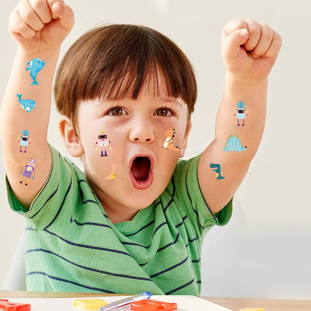 MAYCREATE Temporary Tattoo Stickers for Kids with Night Glow Effect and 20 Sheets | Waterproof Marine Theme