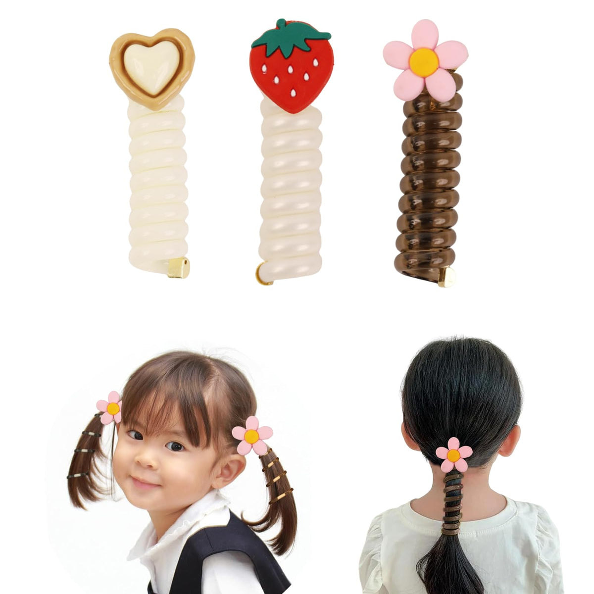 MAYCREATE 4Pcs Telephone Wire Hair Band for Girls Kids Hair Accessories for Girls braided Spiral Cute Flower Hair Ties Elastic Ponytail Maker Hairband Gift for Women, Girls