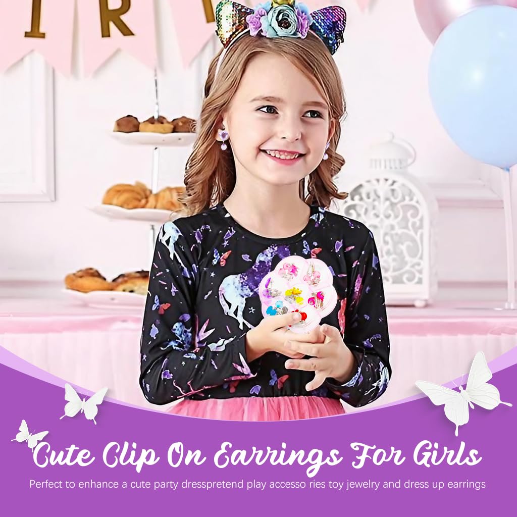 MAYCREATE Clip On Earrings for Kids featuring 7 Pairs Resin Designs for Non Pierced Ears | Ideal Gift