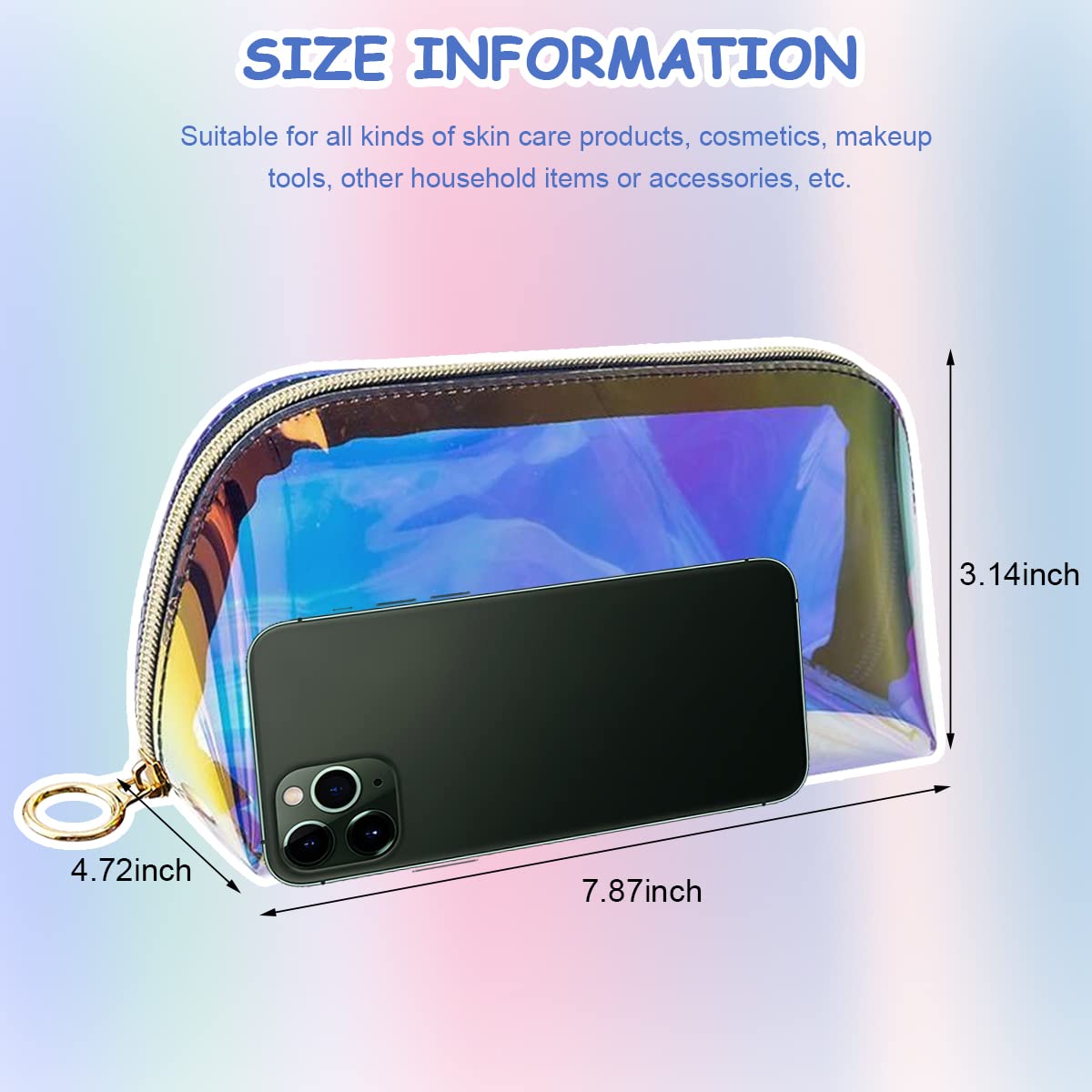 MAYCREATE® Cosmetic Bag Zipper Makeup Pouch TPU, Semi-Transparent Holographic Travel Toiletry Bag Makeup Organizer Bag Cosmetic Storage Bag, Multi-Use Pencil Pouch for Girls