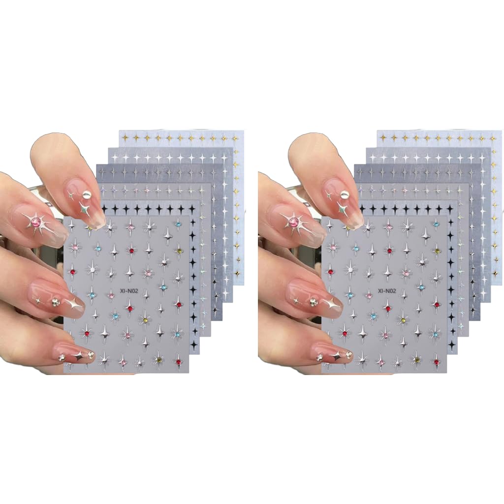 MAYCREATE Star Nail Stickers for DIY Nail Art with 3D Galaxy Stars Design | 6 Sheets Set