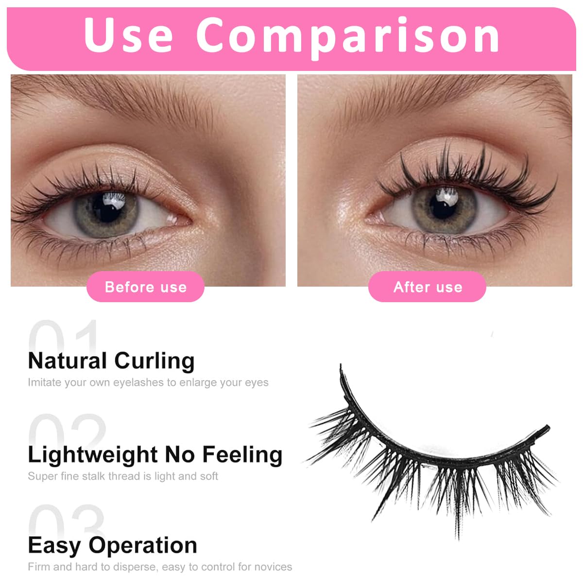 MAYCREATE® 1 Pair Self Adhesive Eyelashes, Reusable Adhesive Eyelashes, 3D Mink False Lashes Stable and Easy to Put On, Natural Look and Waterproof Fake Eyelashes for Women, No Glue, Style B