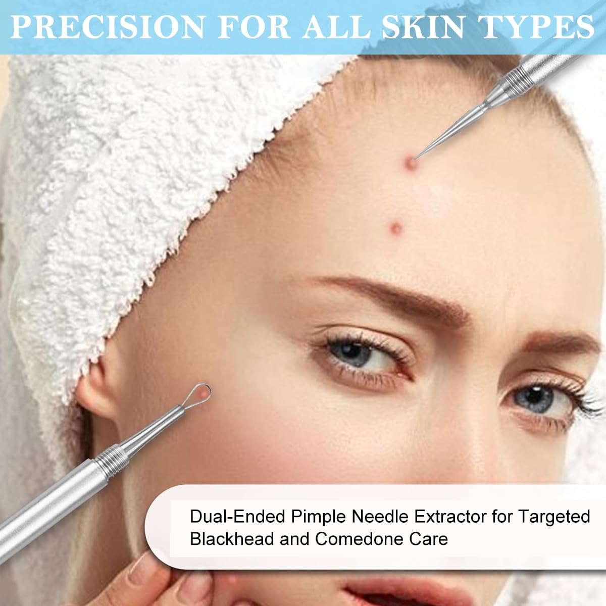 MAYCREATE Dual Head Blackhead Remover Tool for Safe Comedone Extraction with Stainless Steel | Includes Needle and Loop with Protective Caps