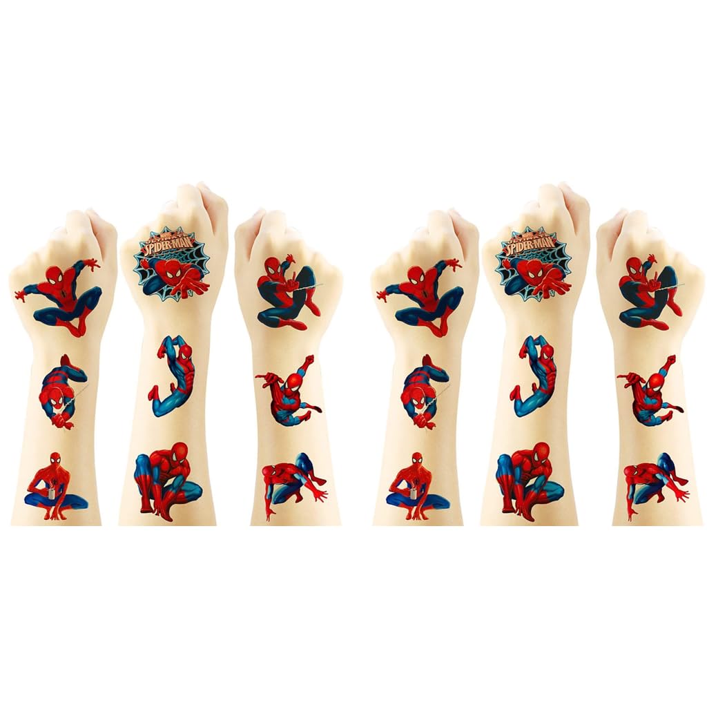 MAYCREATE Superhero Temporary Tattoo Stickers for Kids with Spider Theme 20 Sheets | Party Fun Waterproof Return Gifts