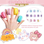 MAYCREATE Kids Press on Nails 36PCS for Girls featuring Pre Glued Full Cover Tips | Cute Rabbit Design